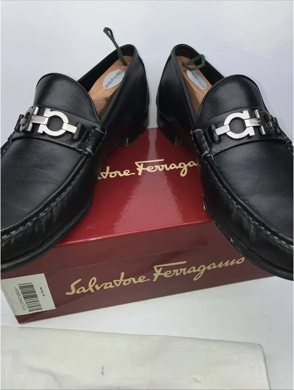Salvatore Ferragamo Mens SONIC Black Shoes Gancini Silver Bit Loafers 12 D CLEAN